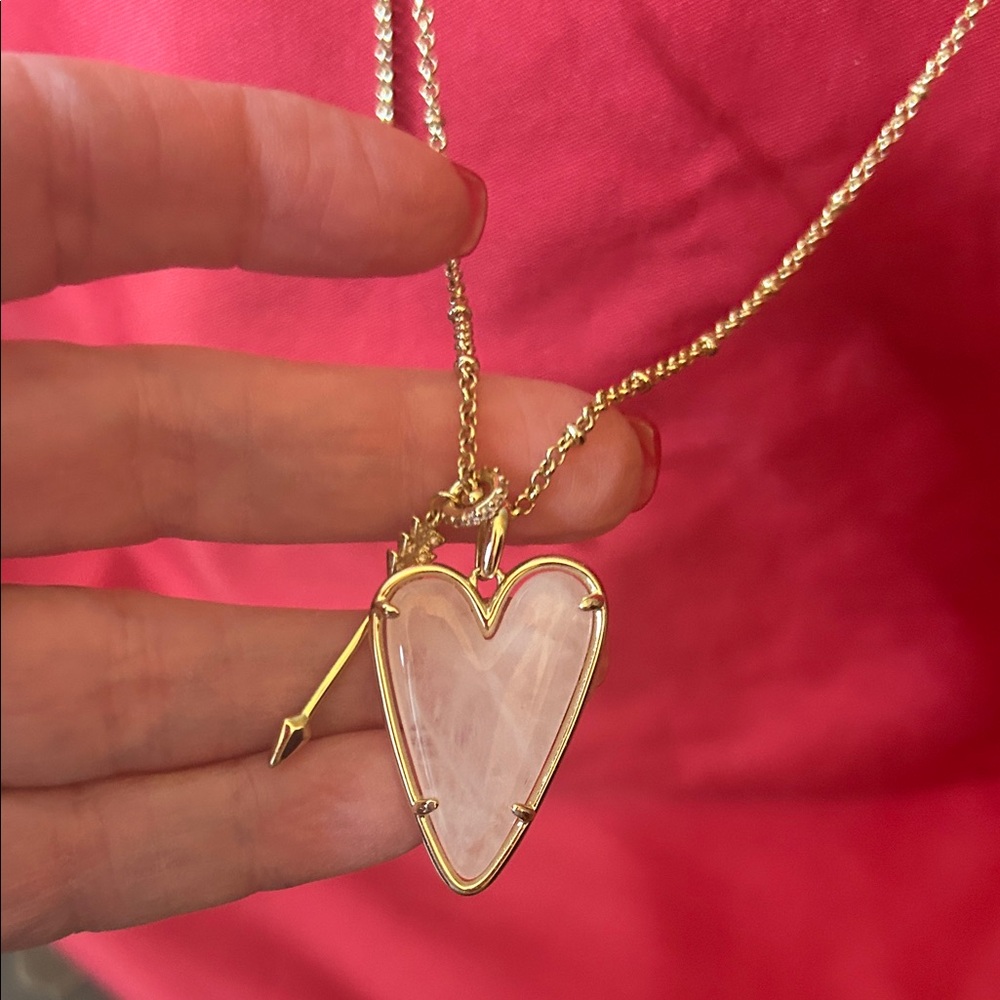 Kendra Scott Pink Heart Necklace on Adjustable Gold tone Chain sku#181 - Picture 4 of 9